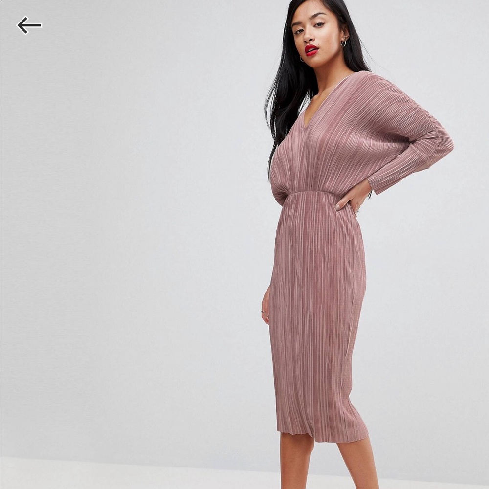 ASOS Petite Batwing V-Neck Plisse Midi Dress